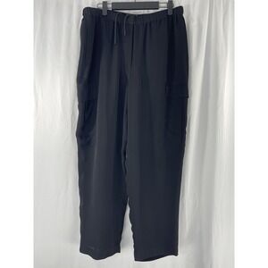 Theory Women's Black Cargo Utility Pull On Drawstring Silk Pants Size Large